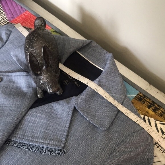 Banana Republic Fringed Edge Blue Chambray Lined Suit Jacket sz 0 - Picture 6 of 13